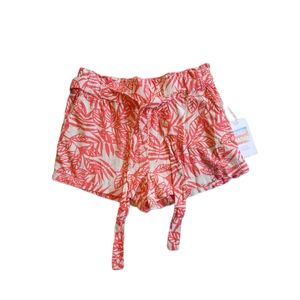 Women's Coral Leaf Print Tie-Waist Shorts